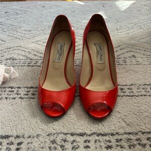 Jimmy Choo Vibrant Red Peep Toe Heels